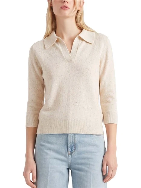 POLO IN COTONE CON PAILLETTE DONNA BEIGE