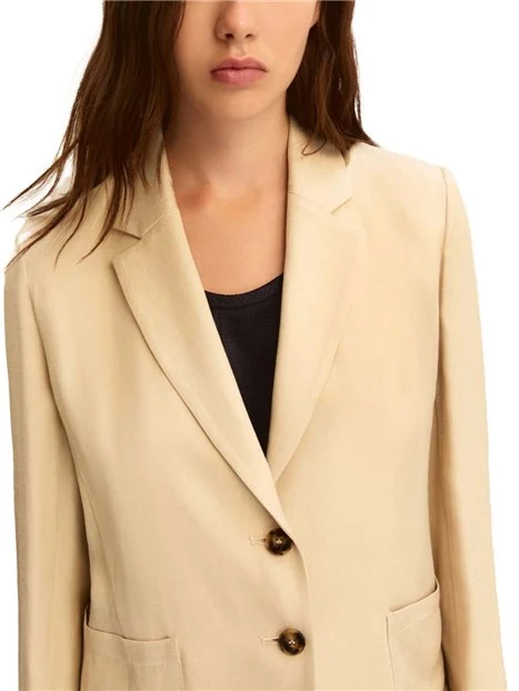 BLAZER MONOPETTO CON TACHE LATERALI APPLICATE DONNA BEIGE