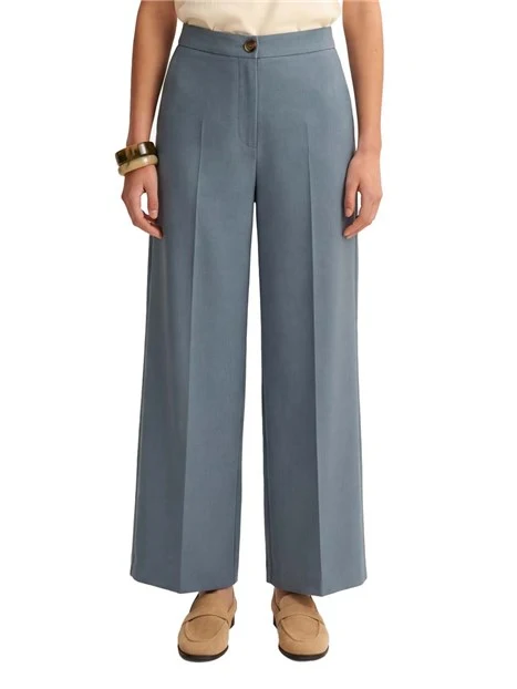 PANTALONI PALAZZO IN TWILL DI VISCOSA E LINO DONNA AZZURRO