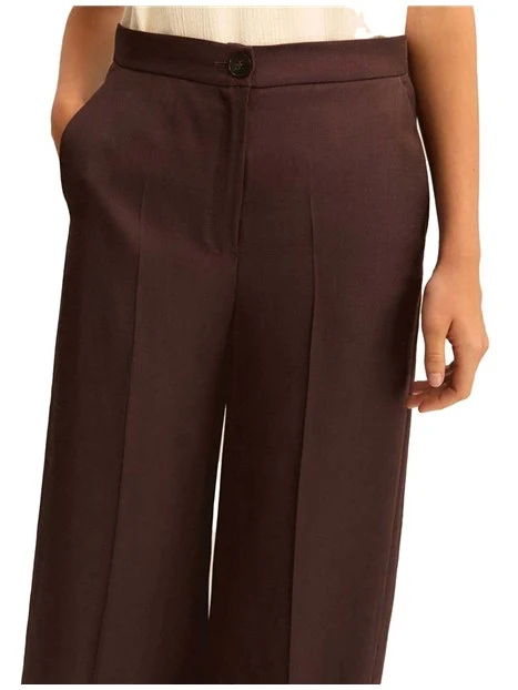 PANTALONI PALAZZO CON PIEGA STIRATA FRONTE-RETRO DONNA MARRONE