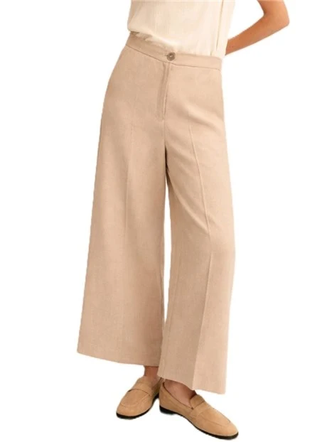 PANTALONI PALAZZO IN TWILL DI VISCOSA E LINO DONNA BEIGE