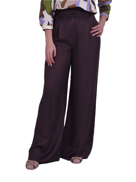 PANTALONE IN TWILL DI LINO E VISCOSA DONNA MARRONE