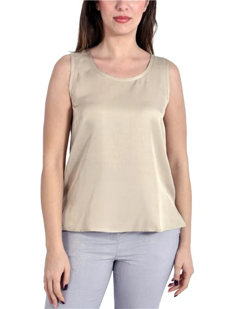 TOP SMANICATO IN VISCOSA CON SPACCHETTI LATERALI DONNA BEIGE