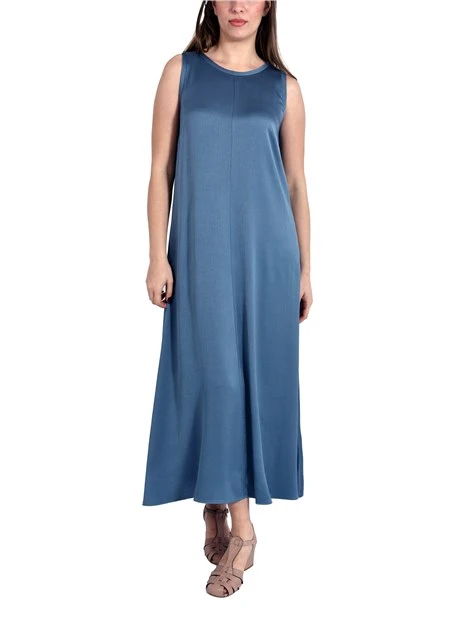 VESTITO LUNGO IN VISCOSA SVASATO CON ZIP INVISIBILE DONNA AZZURRO