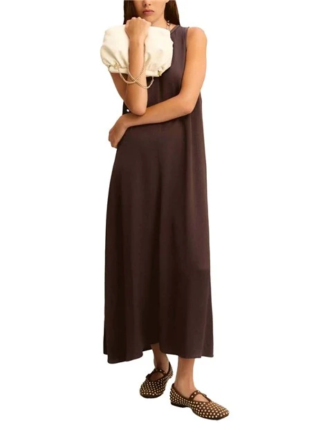 VESTITO LUNGO SMANICATO SVASATO DONNA MARRONE