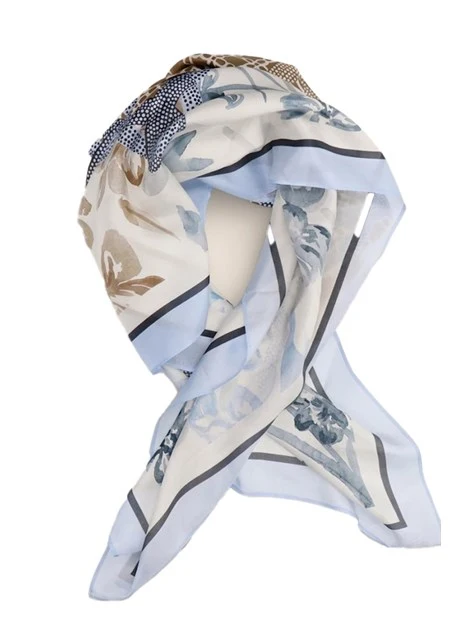 FOULARD IN TWILL DI SERA CON FANTASIA MULTICOLORE DONNA AZZURRO