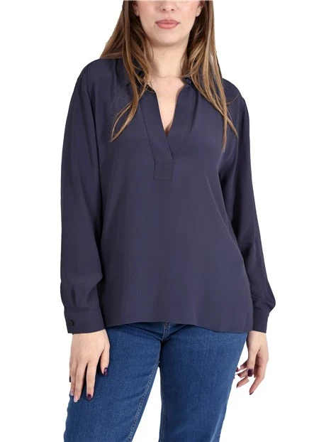 BLUSA FIT DRITTO IN MISTO SETA DONNA BLU