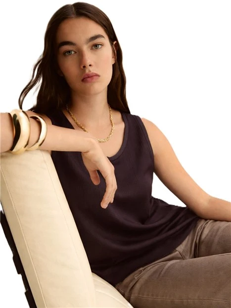 TOP SMANICATO CON SPACCHETTI LATERALI DONNA MARRONE