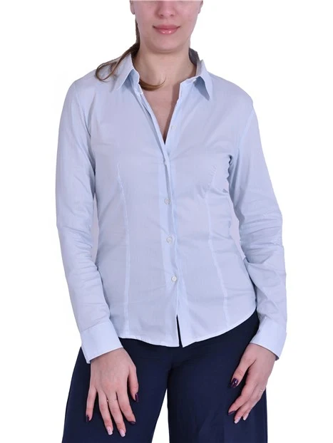 CAMICIA COLLO A CAMICIA E BOTTONI A VISTA DONNA RIGA AZZURRO