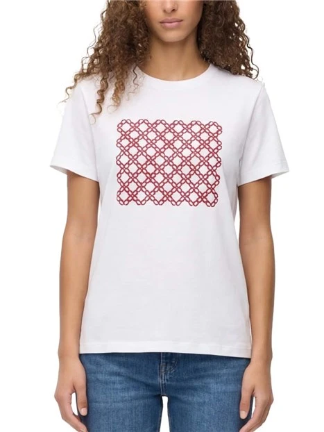 T-SHIRT IN COTONE CON  STAMPA DECORATIVA DONNA BIANCOROSSO