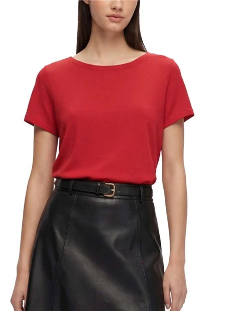 BLUSA IN MISTO SETA CON SCOLLO A BARCA DONNA ROSSO