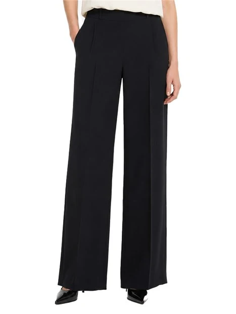 PANTALONE PALAZZO IN FLUIDO BISTRECTH CON PIEGA STIRATA DONNA NERO