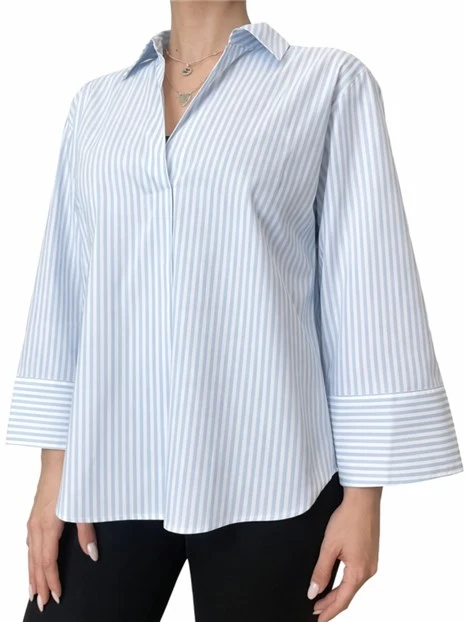 BLUSA CON COLLO SIMIL POLO E FANTASIA A RIGHE DONNA AZZURRO