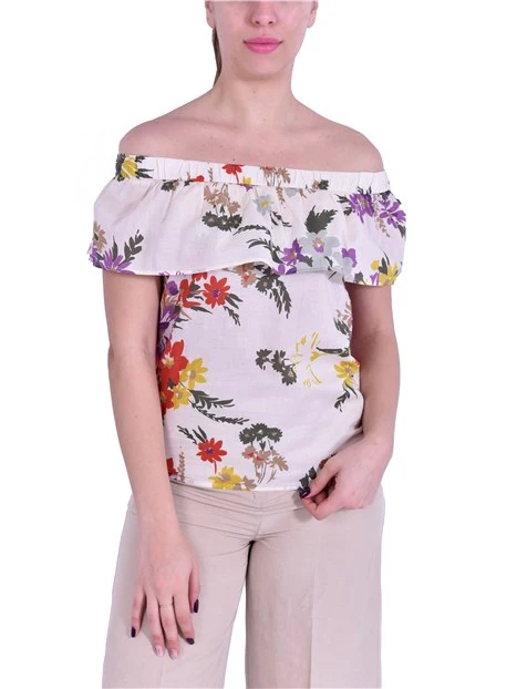 BLUSA MANICA CORTA SCOLLO STONDATO DONNA BIANCO