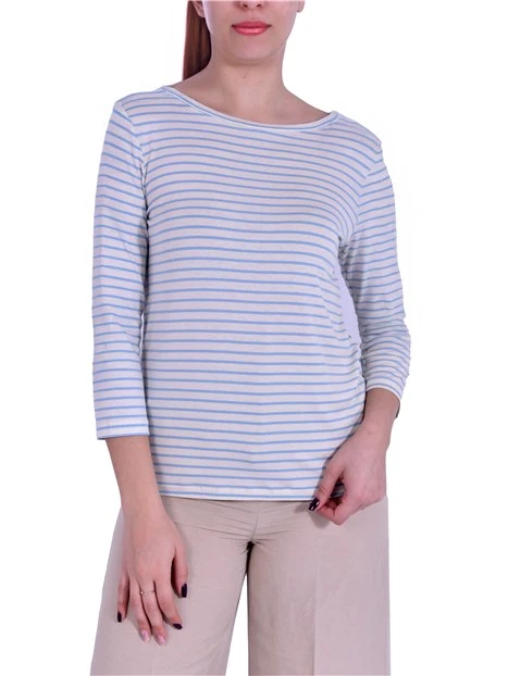 MAGLIA CON SCOLLO A BARCA IN JERSEY STRECTH DONNA BIANCO