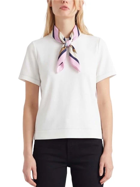T- SHIRT MANICA CORTA CON FOULARD ABBINATO DONNA  BIANCO