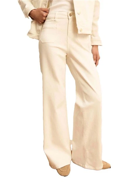 PANTALONI PALAZZO  BOTTONE PERSONALIZZATO DONNA BIANCO