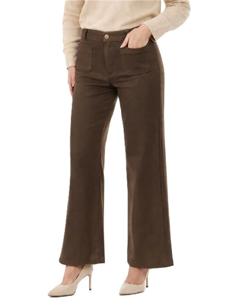 PANTALONI PALAZZO BOTTONE PERSONALIZZATO DONNA MARRONE