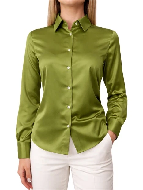 CAMICIA IN RASO LEGGERO CON CARRÉ POSTERIORE DONNA VERDE