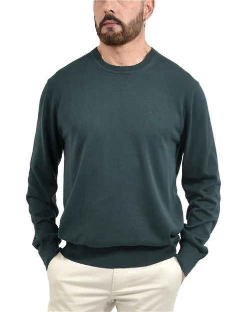 MAGLIA GIROCOLLO IN COTONE A MAGLIA FINE CON LOGO UOMO VERDE