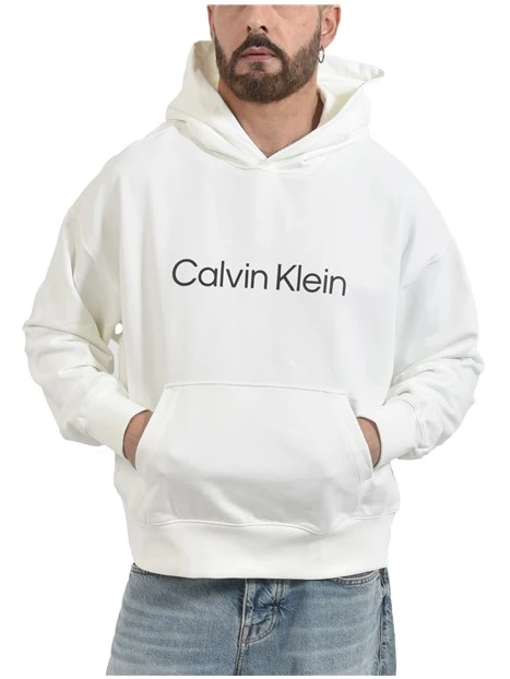 FELPA CON CAPPUCCIO CON TASCONE E LOGO GOMMATO UOMO BIANCO