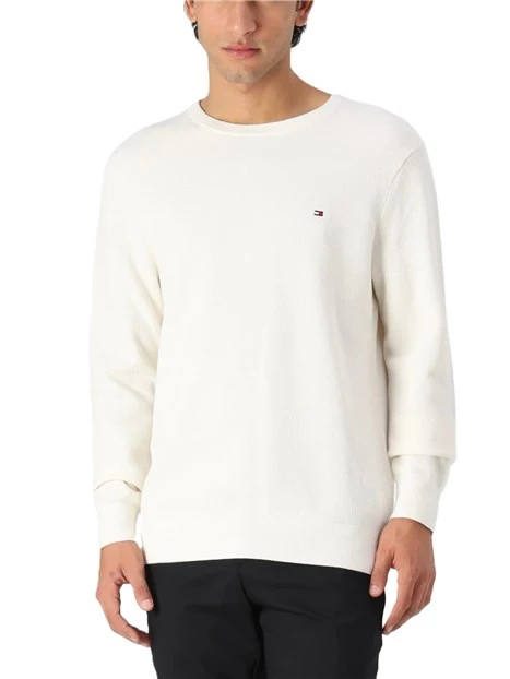 MAGLIA GIROCOLLO CON TRAMA LAVORATA E RICAMO UOMO BIANCO