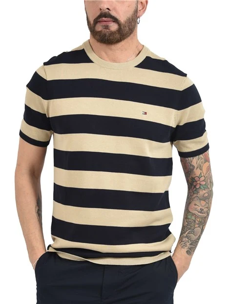 T-SHIRT MANICA CORTA CON ORLO A COSTE UOMO BEIGE