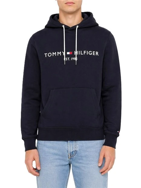 FELPA CON CAPPUCCIO IN COTONE NON FELPATO CON LOGO UOMO BLU