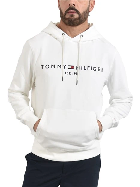 FELPE CON CAPPUCCIO IN COTONE NON FELPATO CON LOGO UOMO BIANCO