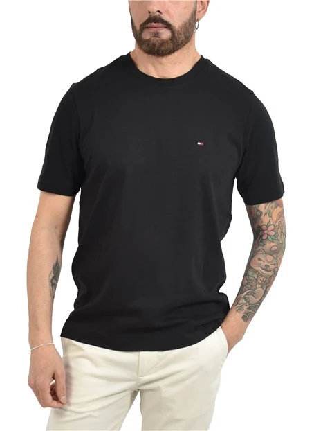 T-SHIRT MANICA CORTA CON BANDIERINA RICAMATA UOMO NERO