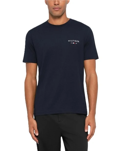 T- SHIRT MANICA CORTA CON DETTAGLIO BANDIERA SUL PETTO UOMO BLU