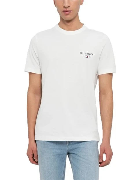 T- SHIRT MANICA CORTA CON DETTAGLIO BANDIERA SUL PETTO UOMO BIANCO