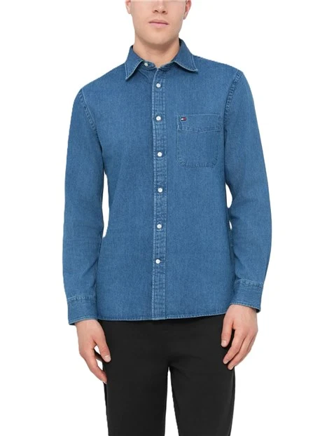 CAMICIA IN DENIM CON TASCA SUL PETTO E BANDIERINA UOMO BLU