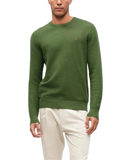 MAGLIA GIROCOLLO CON LAVORAZIONE A RILIEVO EFFETTO TRECCIA UOMO VERDE