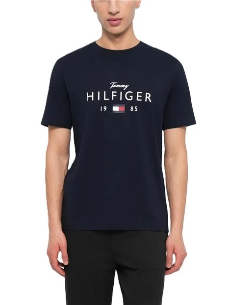 T-SHIRT MANICA CORTA CON STAMPA FRONTALE LOGO UOMO BLU SCURO