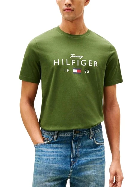 T-SHIRT MANICA CORTA CON STAMPA FRONTALE LOGO UOMO VERDE