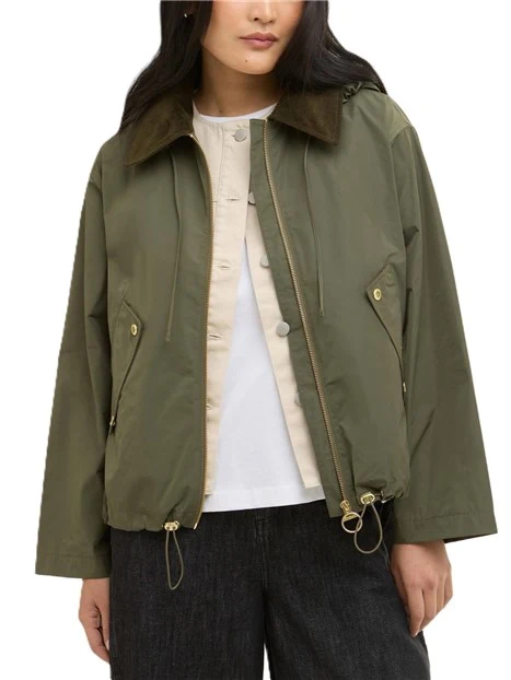 GIACCA IMPERMEABILE CON DETTAGLI IN TARTAN E CAPPUCCIO REMOVIBILE DONNA VERDE