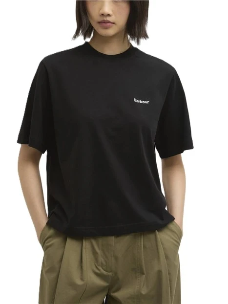 T-SHIRT MANICA CORTA MARJORIE CON SCOLLO A COSTE SOTTILI DONNA NERO