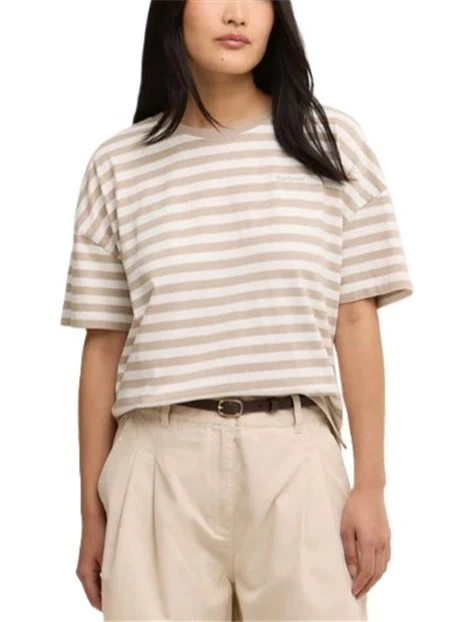 T-SHIRT MANICA CORTA IN COTONE CON MOTIVO A RIGHE E LGOO BARBOUR DONNA BEIGE