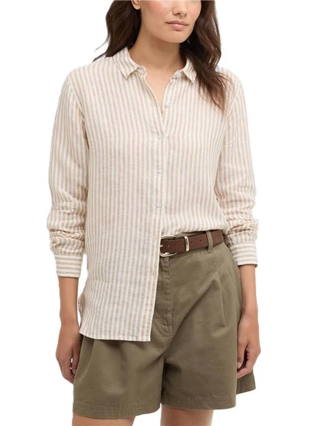 CAMICIA MARINE IN LINO A RIGHE DONNA BEIGE