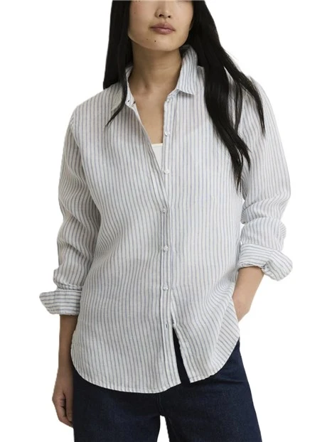 CAMICIA MARINE IN LINO A RIGHE DONNA AZZURRO