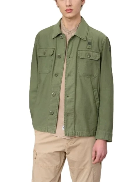 GIACCA CORTA CON COLLETTO A CAMICIA E TASCHE FRONTALI UOMO VERDE