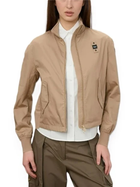 GIACCA IN COTONE MODELLO BOMBER CON BORDI A COSTINE DONNA BEIGE
