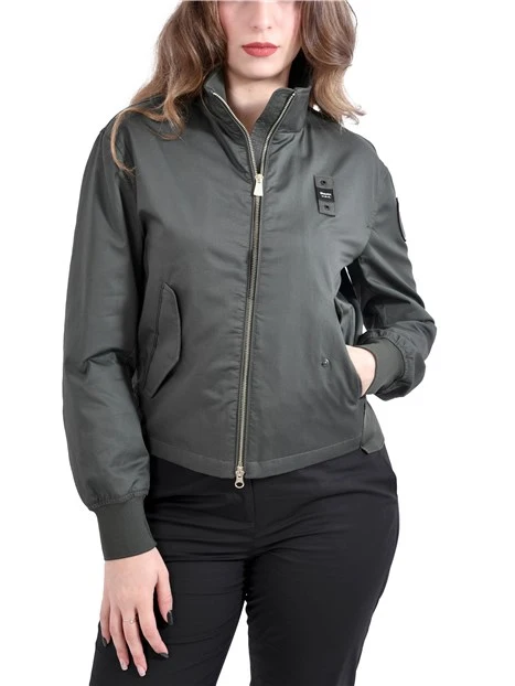 GIACCA IN COTONE MODELLO BOMBER CON BORDI A COSTINE DONNA VERDE