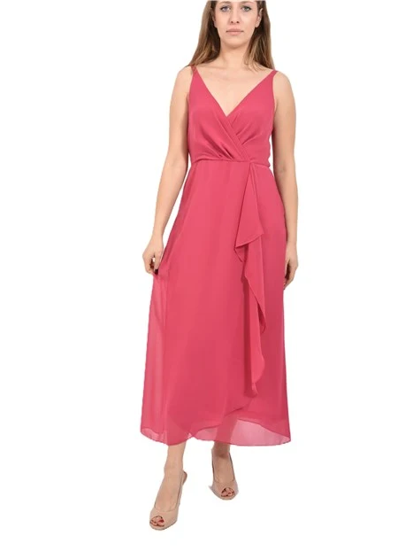 VESTITO LUNGO CON CORPINO CON INCROCIO FRONTALE DONNA FUCSIA