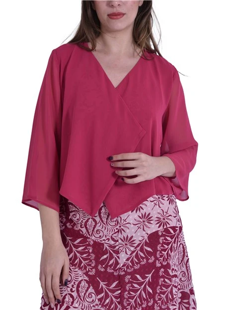 COPRISPALLE IN GEORGETTE CON VOLANT DONNA FUCSIA