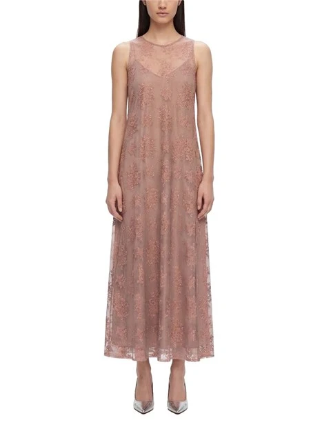 VESTITO LUNGO IN PIZZO CON SOTTOVESTE DONNA ROSA