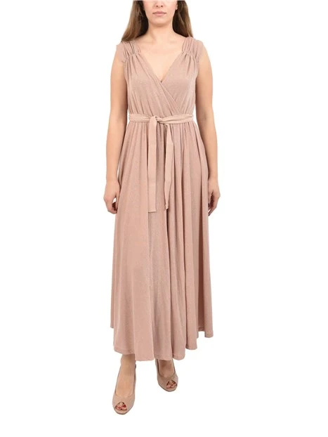 VESTITO CORTO  CON CARRE' POSTERIORE E BALZE IN JERSEY DONNA ROSA