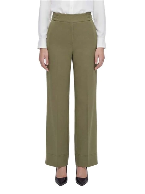 PANTALONI CHINO  CON INSERTO ELASTICO IN VISCOSA E ORLO ALTO DONNA VERDE