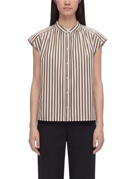 CAMICIA MANICA CORTA  CON COLLO ALLA COREANA DONNA MARRONE